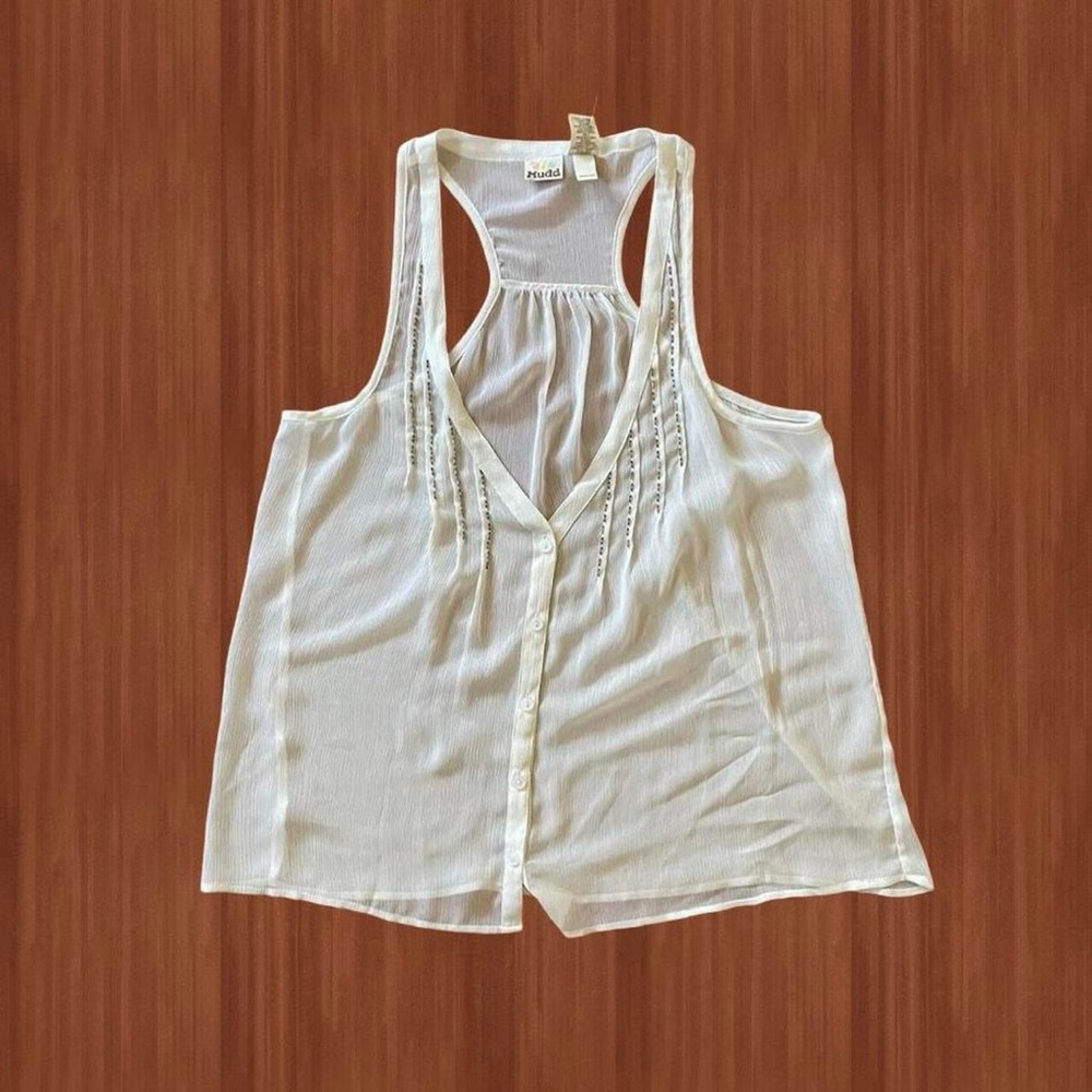 Mudd Cream Beaded Chiffon Tank Top - Size XL